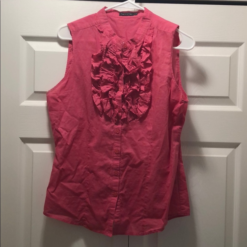 Limited coral sleeveless ruffle top